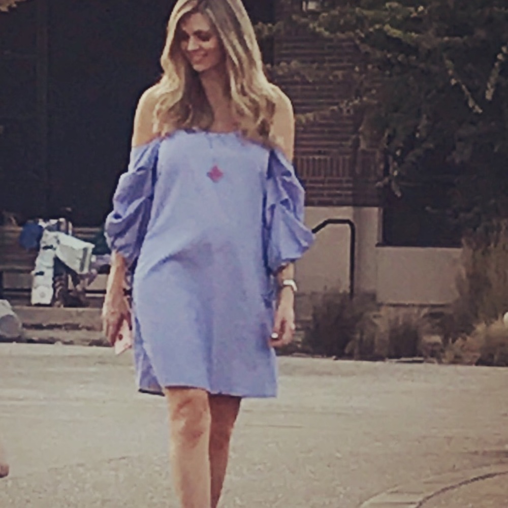 Stripped off shoulder dress